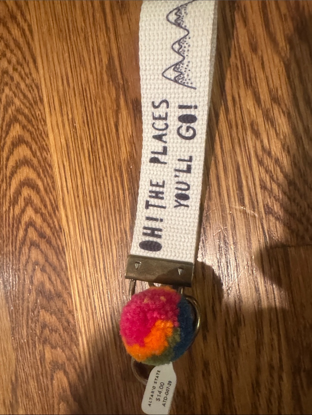 Altar'd State White Canvas 'Oh! The Places You'll Go' Key Fob with Rainbow Pom
